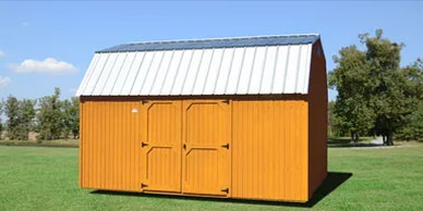 Best Value Wood Shed - 24″ on center studs, doubled every 4 ft., high quality galvalume metal roof, 2 x 4 floor joists set into notched skids, available in Seminole stain